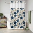 thumbnail image 6 of No Hook Shower Curtain, Navy Blue Beige Floral Shower Curtains for Bathroom with See Through Top Window, Vintage Farmhouse Floral Leaves Waterproof & Washable Bath Curtain Stand Up Stall 36"x72", 6 of 9