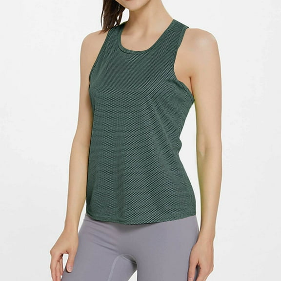 QUNYINEY Crewneck Tank Tops for Women Casual Solid Muscle Sleeveless Shirts Loose Summer Workout Tank Tops