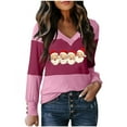 thumbnail image 2 of EchfiProm Long Sleeve Shirts for Women Plus Size Fall Loose Christmas V Neck Xmas Hot Pink Reindeer Females T Shirts, 2 of 3