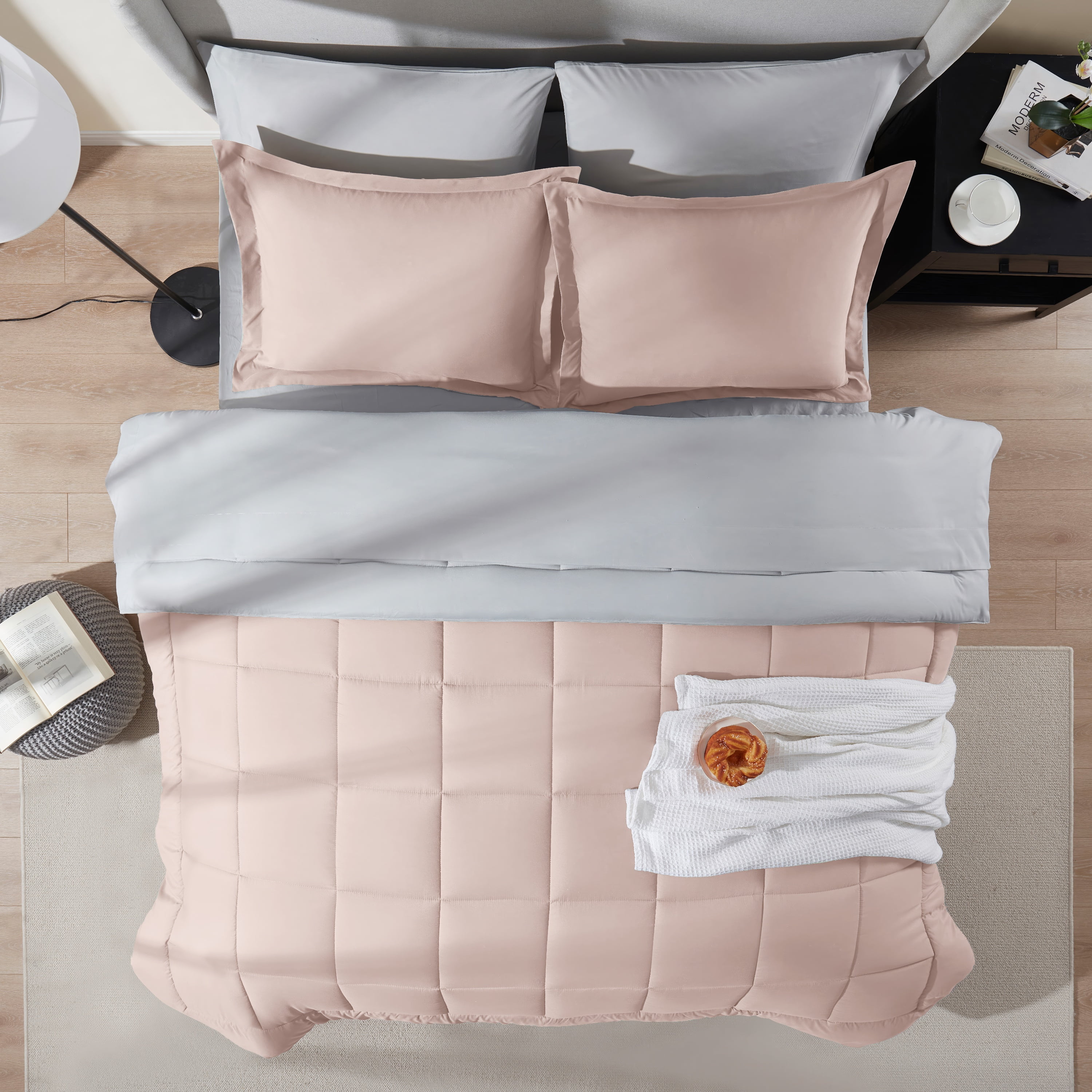 LammaLoe King Comforter Set, With King Sheets, Reversible Bed In A Bag 7 Piece, Bedding Set, Peach Beige