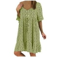 thumbnail image 2 of Ichuanyi Women V-neck Printing Flare Sleeves leisure Time On Vacation Short Sleeves Dress, 2 of 6