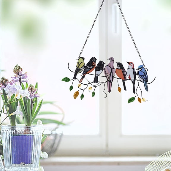 NSESSHome New 4 Birds 7 Birds Pendant Colorful Art Metal Iron Group Bird Pendant Window Decorations Suction Cups Can Be Window Hanging