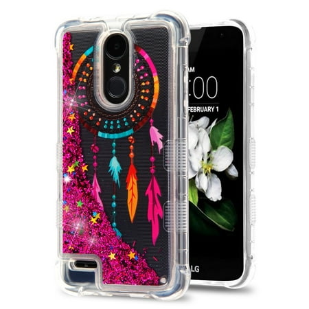 Rebel Floating - TUFF Liquid Floating Glitter Quicksand Waterfall Hybrid Silicone Gel Phone Protector Case - (Dreamcatcher / Pink Stars) and Atom Cloth for LG Rebel 3 4G LTE L157BL, L158VL