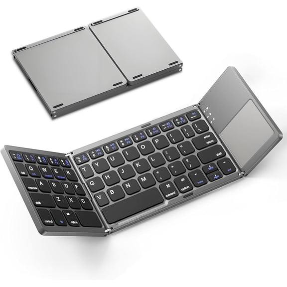 Foldable Bluetooth Keyboard with Touchpad, Ultra Slim Portable Wireless Keyboard with Rechargeable Battery for Android Windows iOS Tablets Laptop-Space Gray