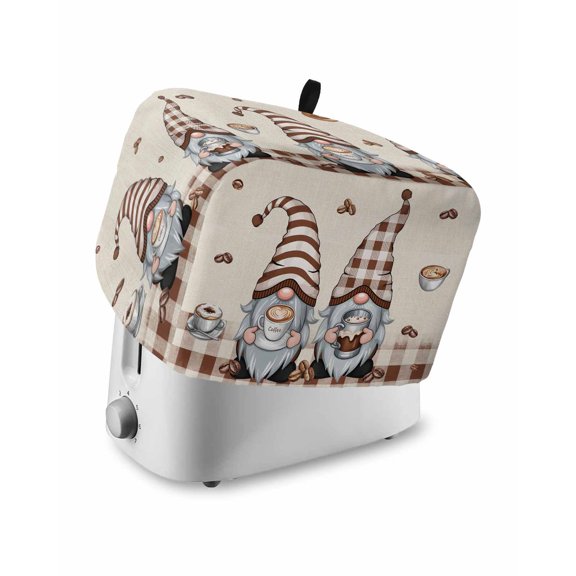 Toaster Cover 4 Slice Coffee Cup Gnome Toaster Oven Cover with Pockets Coffee Beans Brown Plaid Dustproof Bakeware Protector Small Kitchen Appliance Dust Covers and Fingerprint Protection