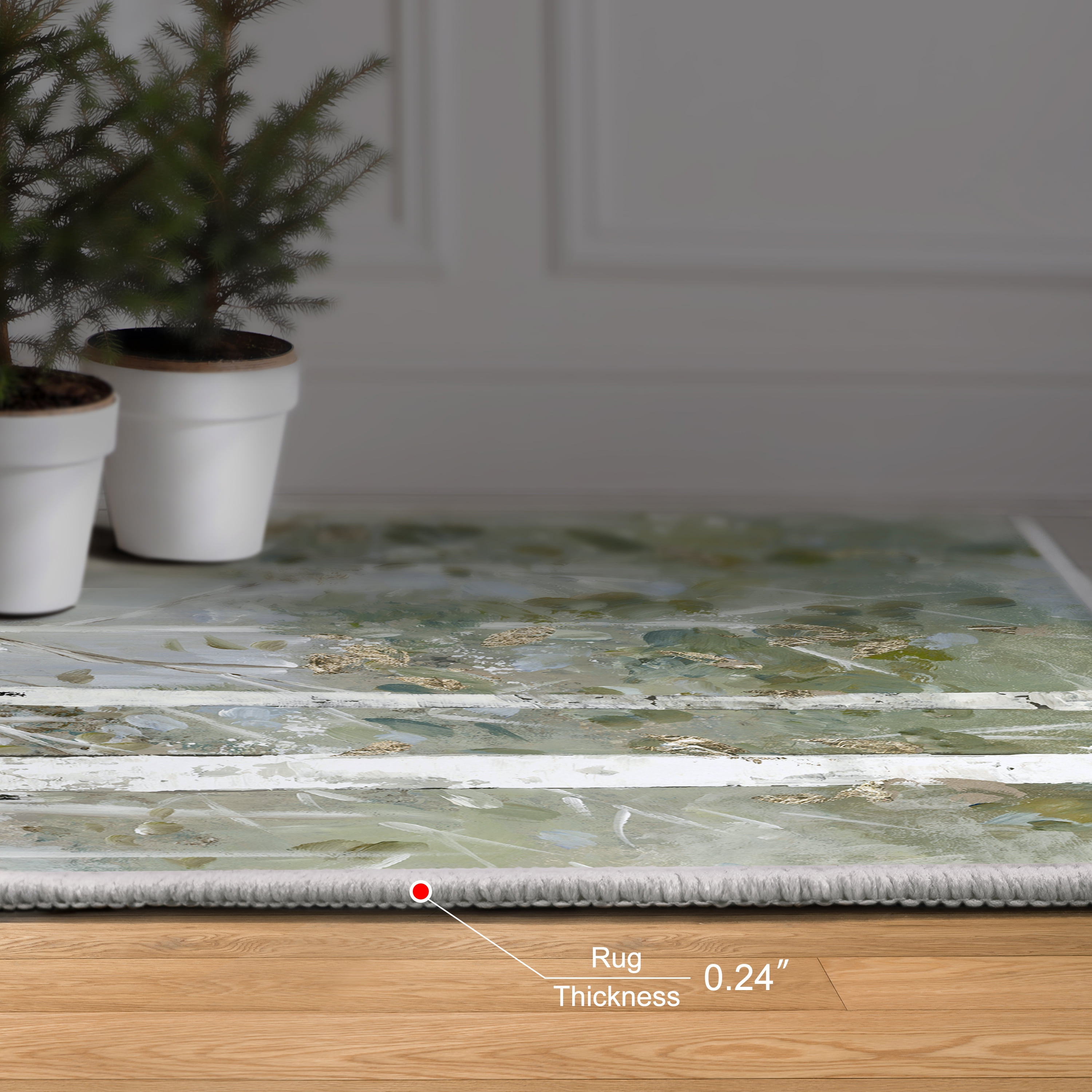 Whispering Green Birch Forest II Washable Art Area Rug size 8'x10', Power-loomed, Heavenly Softness with Non-Slipping Backing