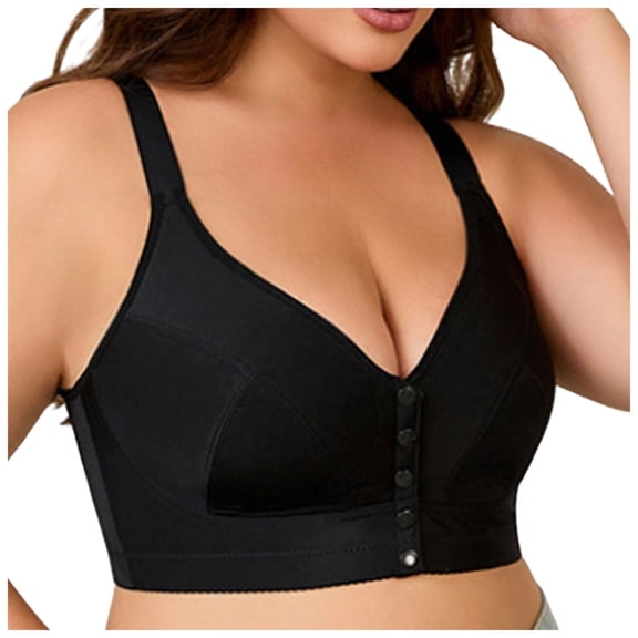 GEWSEY Daisy Bras for Older Women No Underwire Front Closure Comfort Senior Wireless Snap Closing Bra (Black, 3XL)