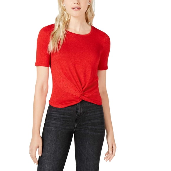 Maison Jules Femmes & 8217; S Manches Courtes Twist-Front Chemisier T-Shirt Tops, Rouge, X-Petit