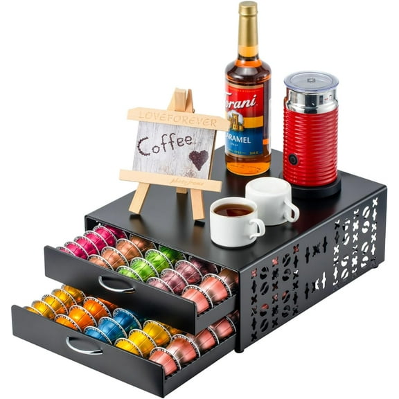 Flagship Vertuo Pod Holder Coffee Storage for Nespresso Organizer - Large Capacity 2 Tier Drawer Fits All Size Vertuo Pods