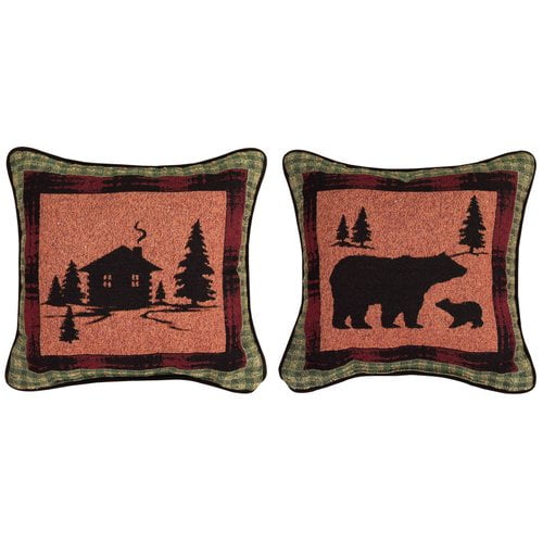Manual Woodworkers & Weavers Bear Lodge Cabin/Bear Throw Pillow