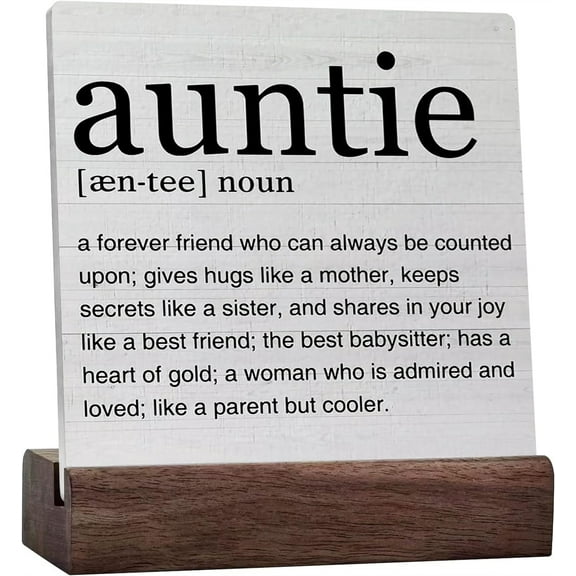 Ceramic Sign 4x4 Inch Auntie Gift Auntie Definition Art Ceramic Plaque Sign Aunt Quotes Desk Decorative Wooden Sign Home Bedroom Decor For Desk Table Shelf Gift For Women Men