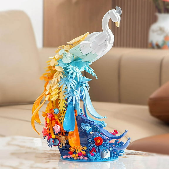Loespoir Illuminated Building Blocks Set, Assembled Flower Decorated Peacock, Creative Model Construction Toy for Home Display and Skill Development
