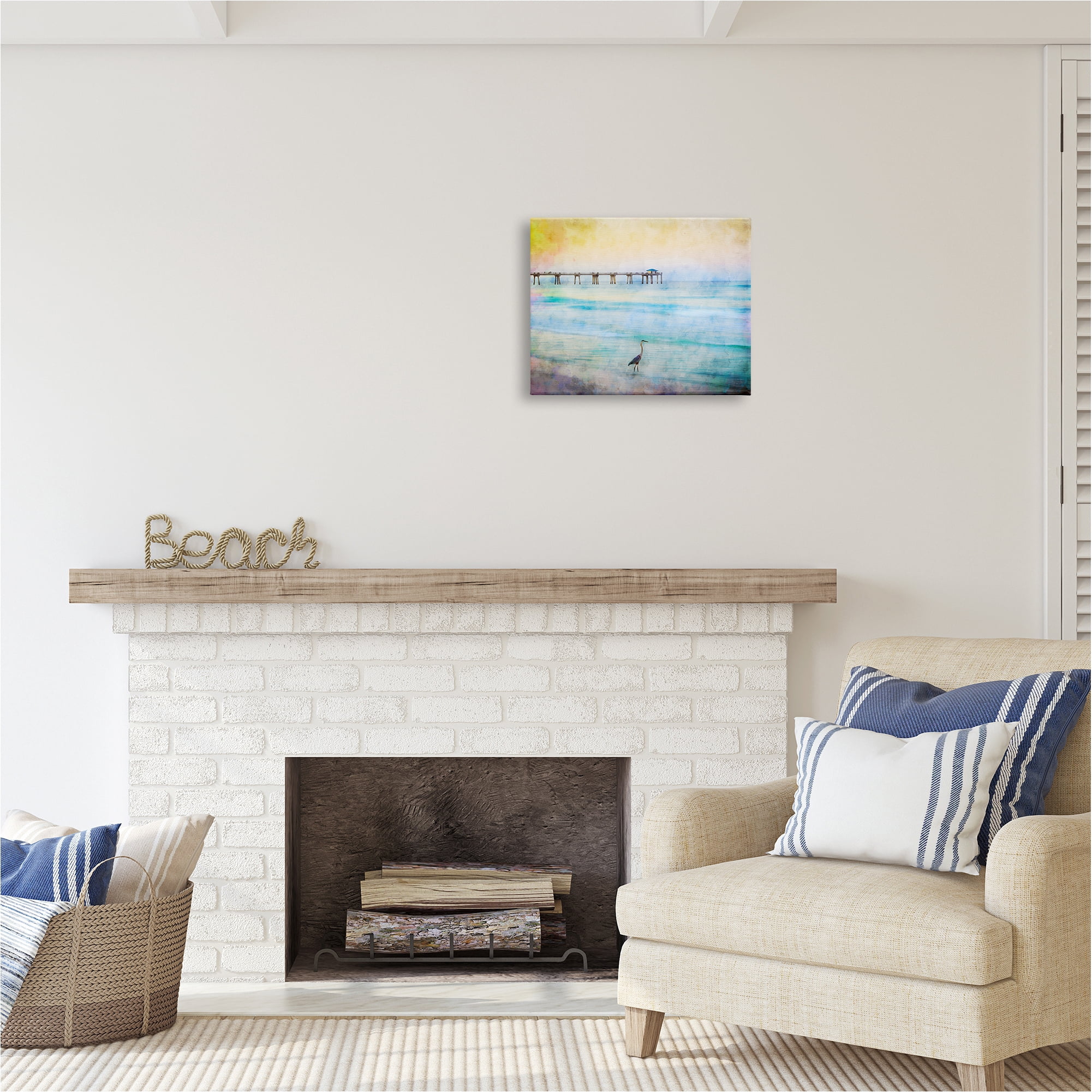Stupell Industries Abstract Heron on Shore Animals & Insects Painting Gallery Wrapped Canvas Art Print Wall Art, 20 x 16