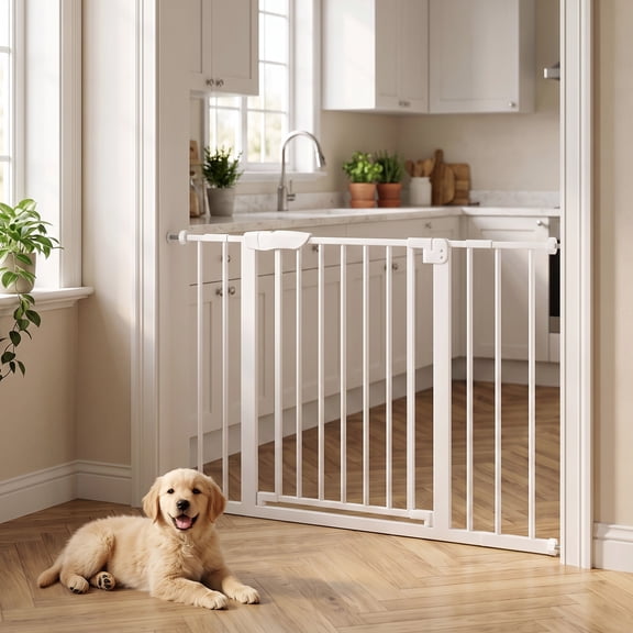 edx Walk-Thru Pet Gate for Doorways and Stairs, Adjustable 30"-41" Auto-Close Metal Dog Gate, Pressure or Hardware Mount Options for Indoor Openings