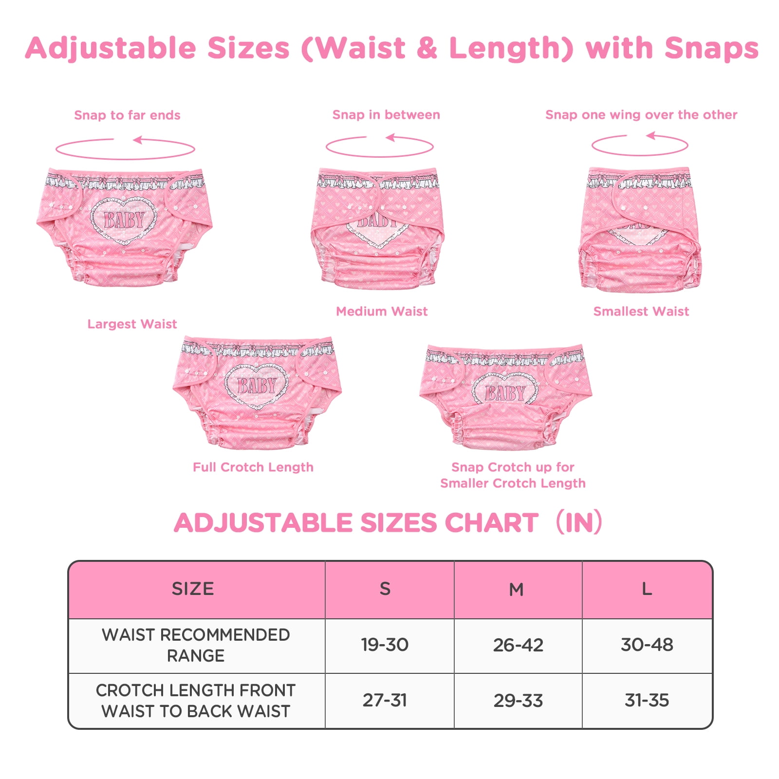 Littleforbig Washable Adjustable Reusable Waterproof Cloth Adult Diaper Wrap Cover One Size - Blushing L