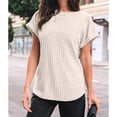 thumbnail image 2 of Dagugfen Womens T Shirts Ribbed Knit Short Sleeve Notch Crew Neck Casual Loose Fitted Tops for Women Solid Color, 2 of 3