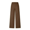 thumbnail image 4 of Stephy Womens Daily Elastic Waist Pockets Straight Solid Color Casual Pants Loose Long Trousers, Brown, 3XL, 4 of 7