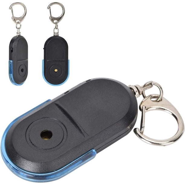 Buscador de llaves de 2 piezas, alarma de localización de llaves antipérdida con control remoto con sonido de silbato LED con batería (azul)