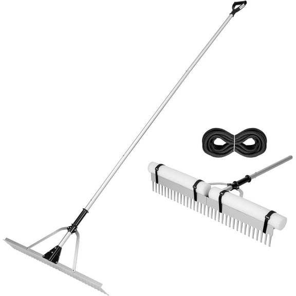 VIVOSUN 36" Landscape Rake, Aluminum Floating Rake with 8.5 FT Long Handle, Long Rope, All-Purpose Metal Floating Lake Rake, Multifunctional Foldable Weed Rake for Loosening Soil, Lawn Care and Lake