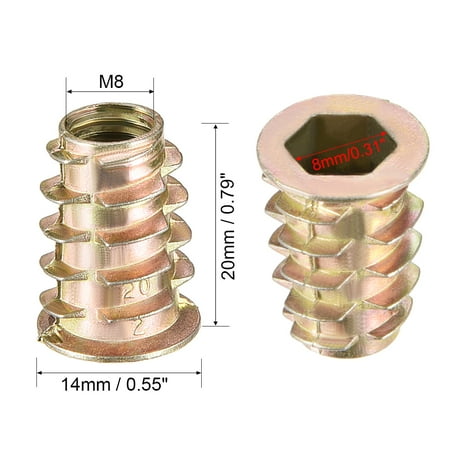 50 Inserts Filetés M6 X 13mm - Tête Fraisée - Hexagone - Zinc Alliage - Uxcell