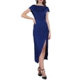 thumbnail image 1 of INSPIRE CHIC Vestido de fiesta de satén con cuello barco, mangas cortas, abertura lateral y fruncido para mujer, color azul, 1 of 5