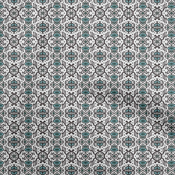 oneOone Velvet Turquoise Blue Fabric Asian Block Sewing Material Print Fabric By The Yard 58 Inch Wide