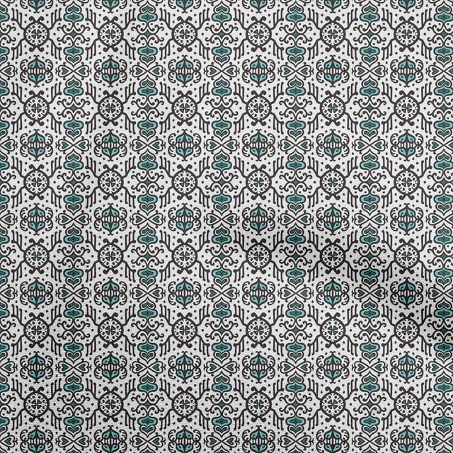 oneOone Rayon Turquoise Blue Fabric Asian Block Craft Projects Decor Fabric Printed By The Yard 56 Inch Wide