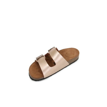 

Women Soft Cork Cushioned Footbed PU Leather Double Strap Slider Sandal (PU Gold/ 8)
