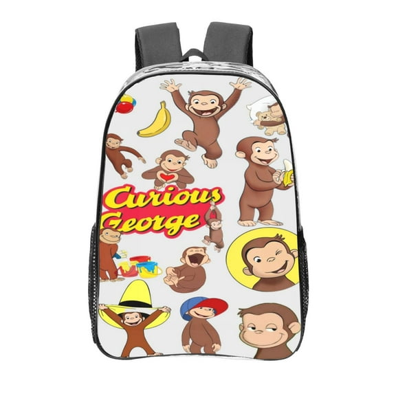 Curious George Clear Backpack 16 Inch Large Capacity PVC Transparent Laptop Bags for Adults, See Through Clear Bookbag for School Sports Work Travel College