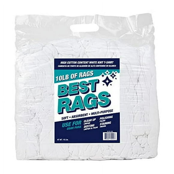 Arkwright W43 Cleaning Rags - Bulk Premium T-Shirt Material Wash Cloths, Lightweight Quick Dry Absorbent Dish Towel for Home, Bars, Restaurant, Car, 10 Lb Bag, White