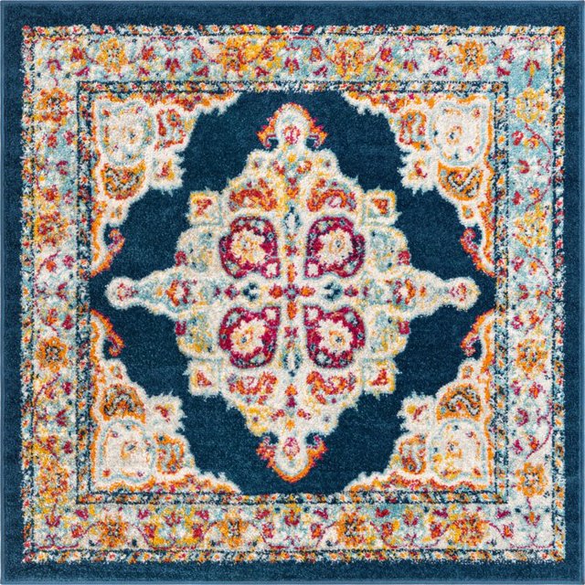 Unique Loom Parker Intricate Design Area Rug 4' x 4' Square Navy Blue/Beige