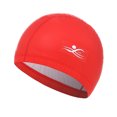 thumbnail image 1 of Swimming Cap Adult PU Waterproof Swim Pool Cap Solid Color Elastic Protect Ears Long Hair Diving Hat Bathing Cap Free Size red, 1 of 6