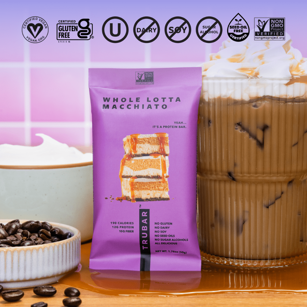 TRUBAR Protein Bar, Whole Lotta Macchiato, Plant Based Protein, Vegan, Gluten Free, Ko Plant Based Protein, Vegan, Gluten Free, Kosher, 12 Count (Box)