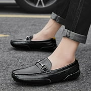 Winter Men's Casual Loafers Slip On Outdoor Fuzzy Furry Loafers Leather Warm Comfortable Shoes Male Driving Shoes Moccasins Classic Penny Loafer Flats Boat Shoes