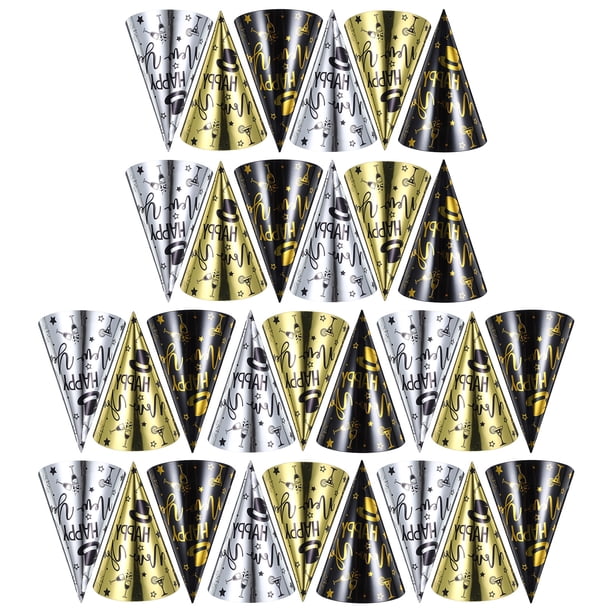 30 Piezas Sombreros de Fiesta de Feliz Año Nuevo Sombrero de Cono de Papel Sombreros de Nochevieja Suministros de Fiesta de Nochevieja Decoraciones para Niños y Adultos Colores Surtidos