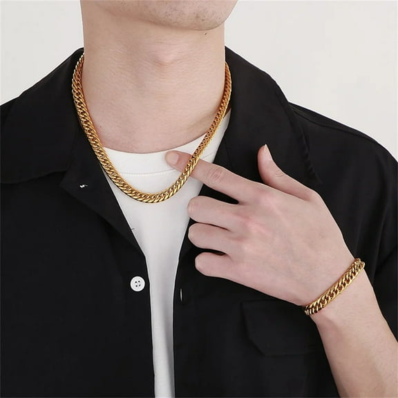 Punk Cuban Link Chain Necklaces 9mm 14K Yellow Gold Chains For Men Women Hip Hop Fashion Party Jewelry Gift