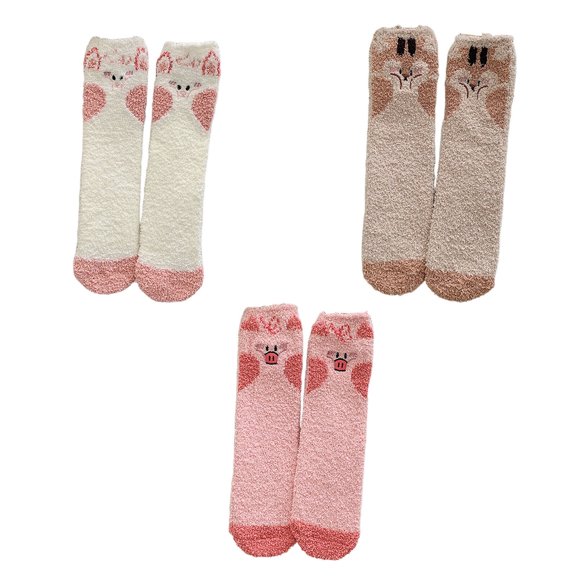 AUQ 3Pairs Socks Thick Cozy Fuzzy Socks for Relaxed Days,Stretchable Long Socks for Cold Weather Comfort,Style3