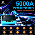 thumbnail image 3 of ODEGNC 5000A 20000mAh Jump Starter with Air Compressor, 160PSI Portable Tire Inflator & Car Battery Booster Kit, 3 of 14