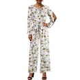 thumbnail image 1 of Doublju Womens Casual Long Sleeve Waist Band Wide Leg Jumpsuit With Plus Size, 1 of 4