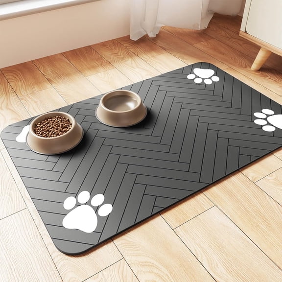 PLERISE Pet Feeding Mat for Dogs and Cats, Waterproof and Absorbent Placemat for Food and Water Bowls (27 x 17 Inch, Dark Gray)