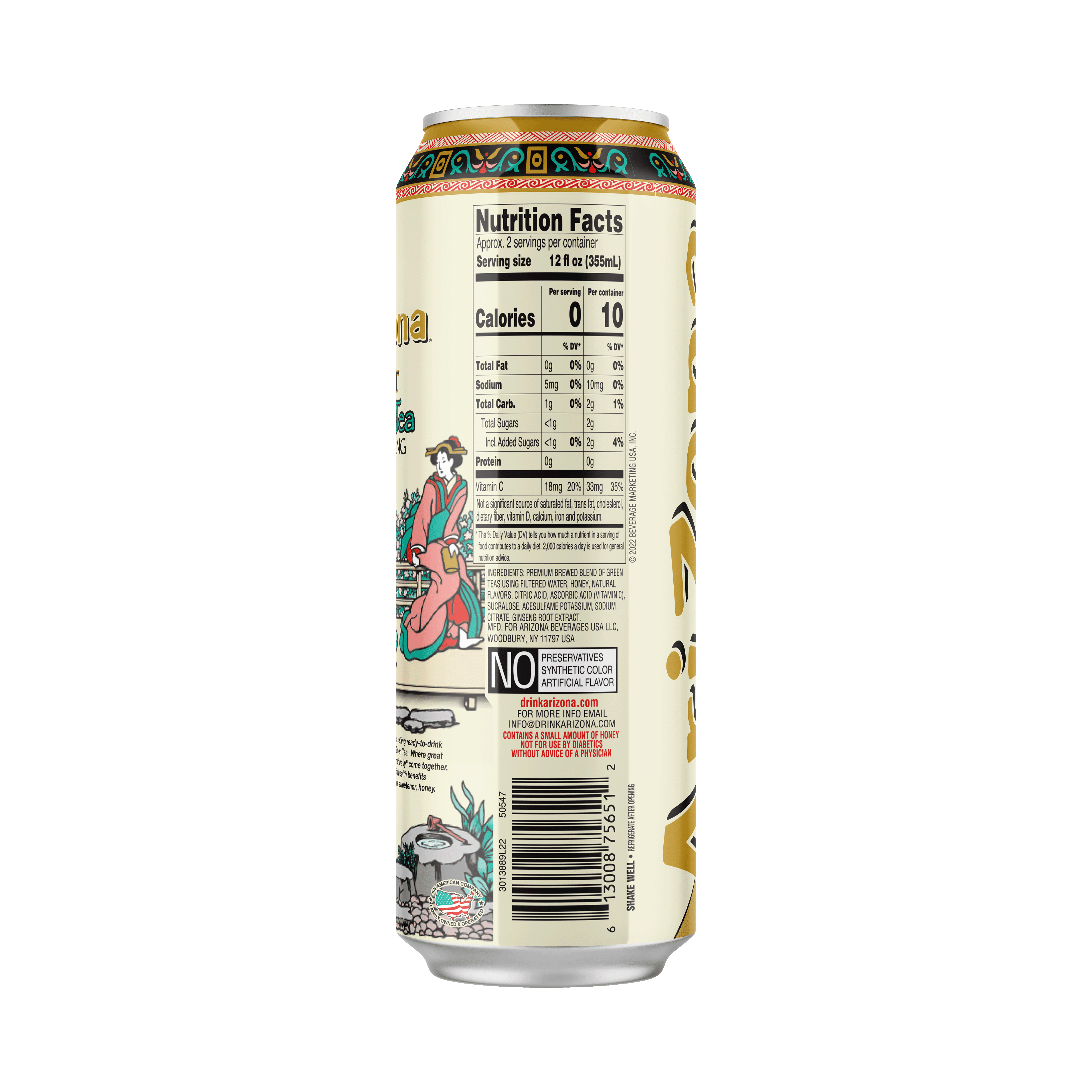 (24 pack) Arizona Diet Green Tea with Ginseng, 22 Fl. Oz.