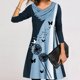thumbnail image 2 of Vestido de manga larga con cuello de doble capa y botón de costura estampado suelto para mujer Fridja nbo405, 2 of 5