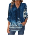 thumbnail image 2 of Uootdi Plaid Print Long Sleeve Shirts for Women V Neck Polka Dot T-Shirts Gift Casual Loose Fit Color Block Classic Fall Tunic, 2 of 7