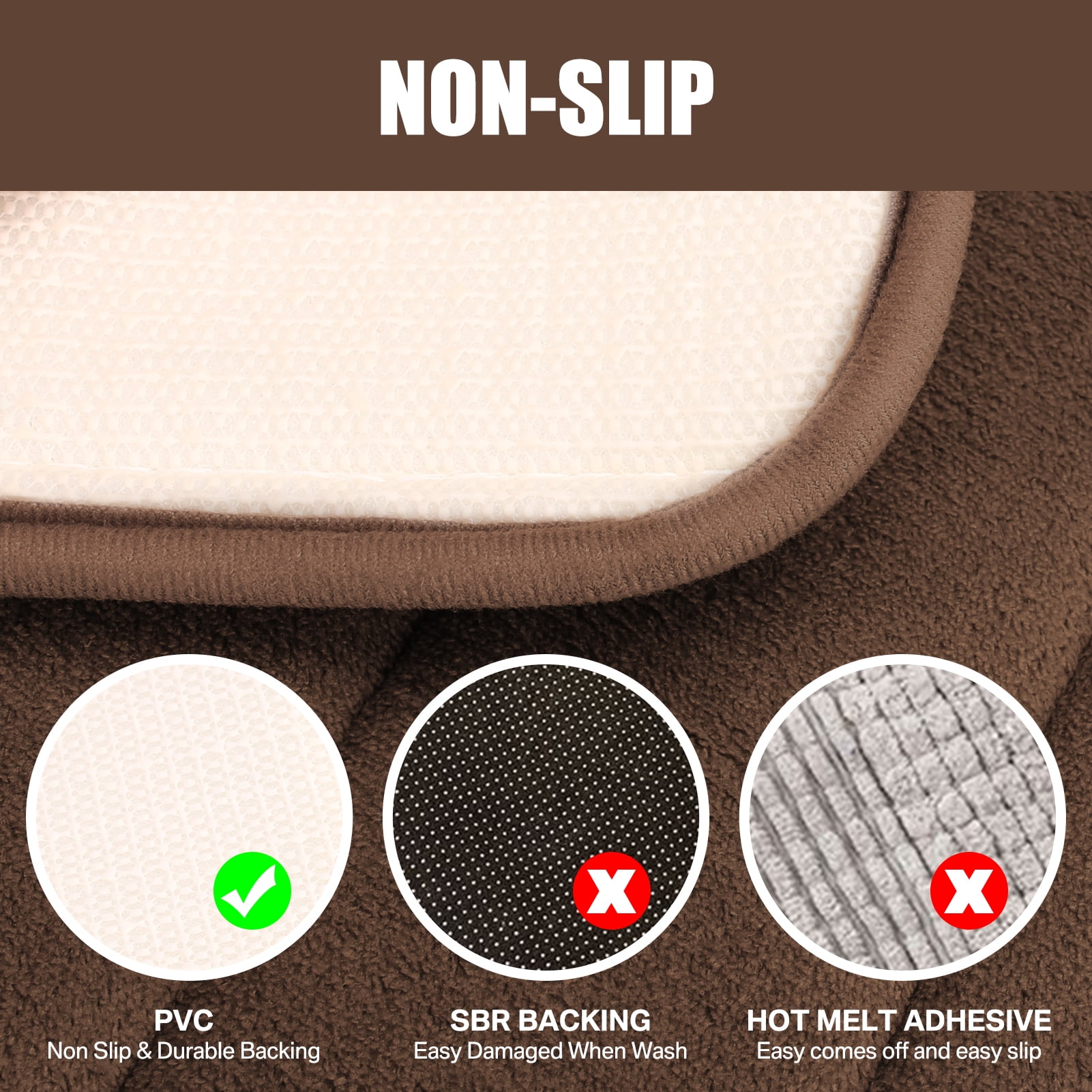 2 Piece Memory Foam Bath Mat Set Thick Bathroom Rugs Soft Bath Mats for Bathroom Extra Absorbent Floor Mats Bath Rugs Set for Kitchen/Living Room(20" x 32"/17" x 24", Brown)