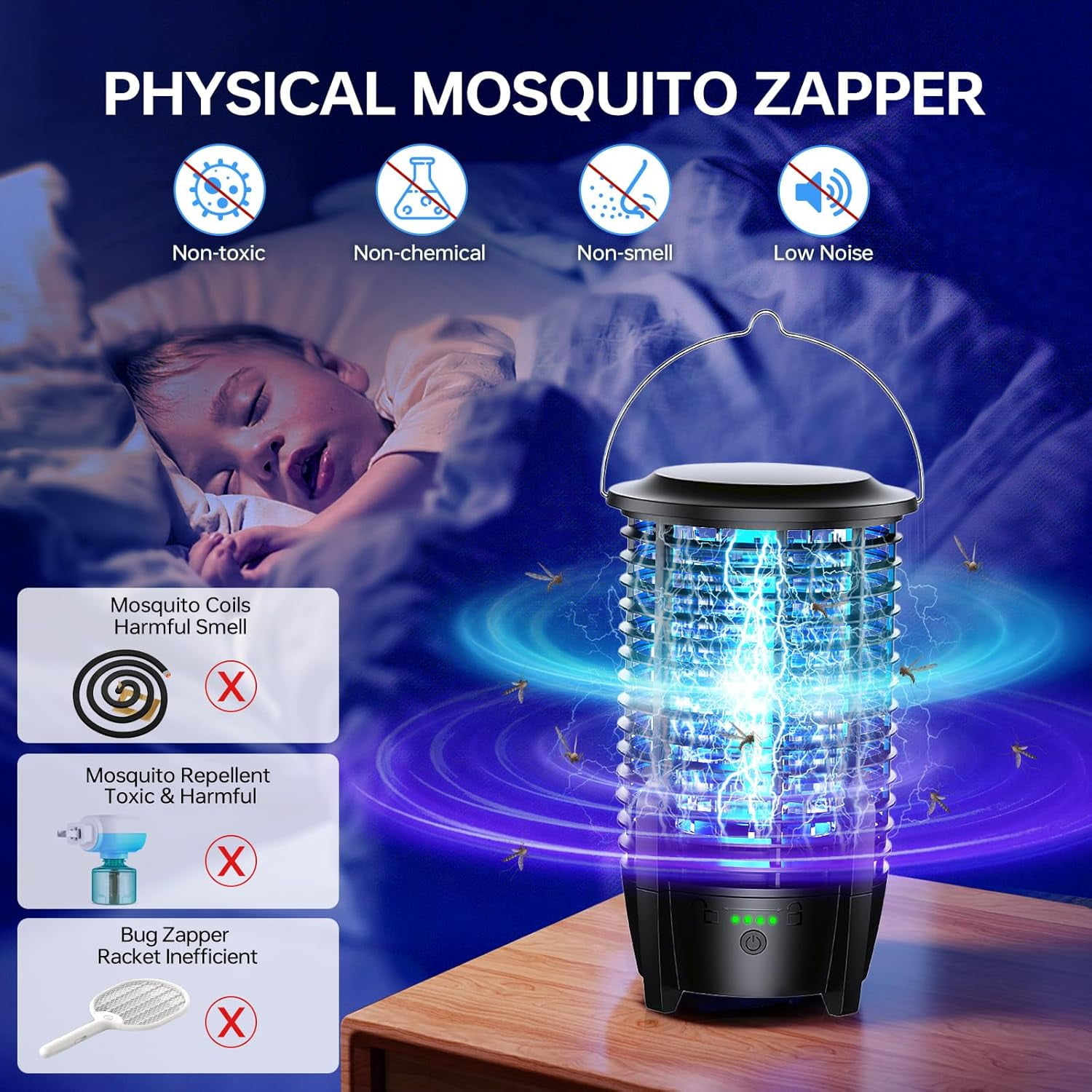 Bug Zapper Outdoor Indoor with LED Light, 2000V Electric Mosquito Fly Insect Killerr for Camping, Picnic, Garden, Patio, Yard, Kitchen, Home, Black