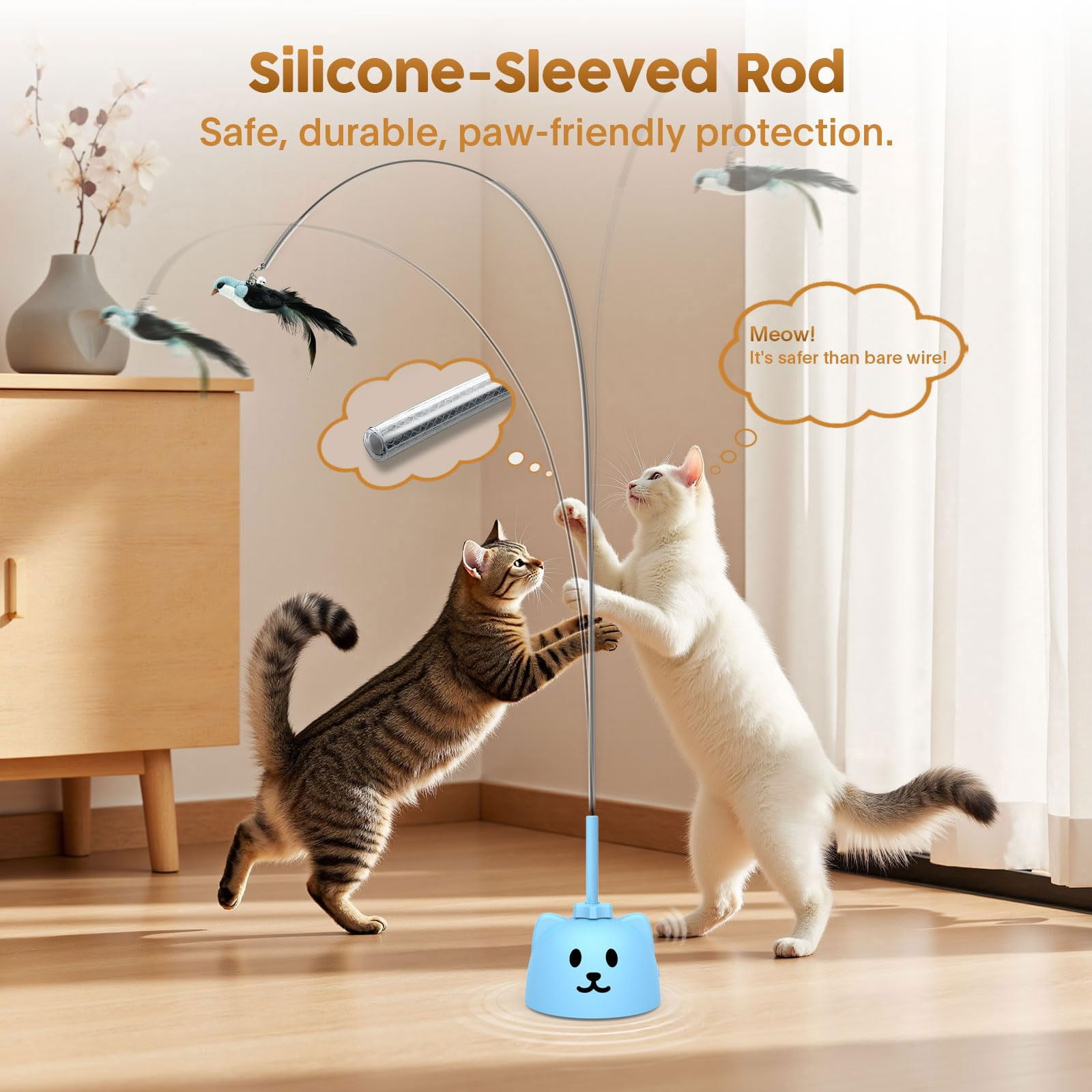 Interactive Cat Toys For Indoor Cats: Upgraded 360° Automatic Spin Flying Bird Wand With Silicone Protected Rod Safe Play  Strong 8cm Suction Cup Usb-rechargeable Bored Kittens And Adult