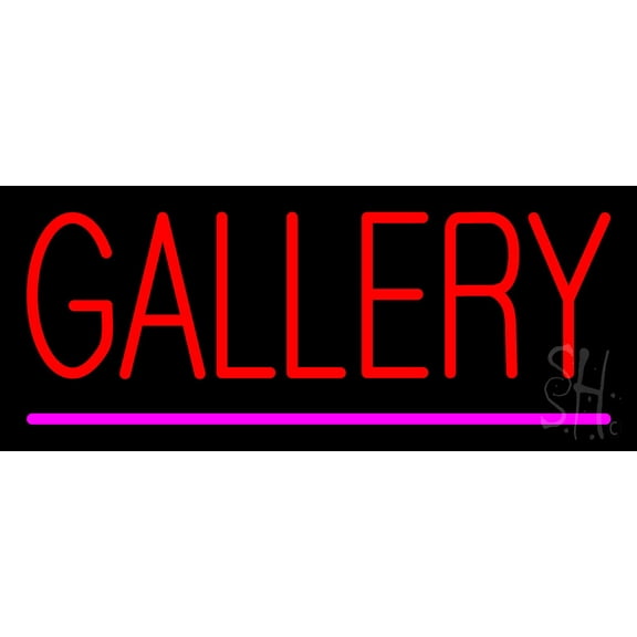 Red Gallery Purple Line LED Neon Sign 6 x 15 - inches, Black Square Cut Acrylic Backing, with Dimmer - Bright and Premium built indoor LED Neon Sign for art gallery, and exhibition.