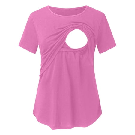 

asdoklhq Maternity Clothes for Women Maternity Womens Nursing Round Neck Short Sleeve Round Neck Breastfeeding Blouse