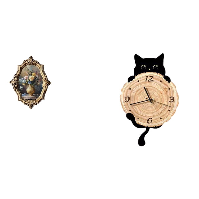Marco de fotos,Marco de fotos para decoración del hogar,exhibición de fotos,Reloj de pared,Reloj de pared decorativo para baño y dormitorio.,Reloj de pared de gato silencioso y sin