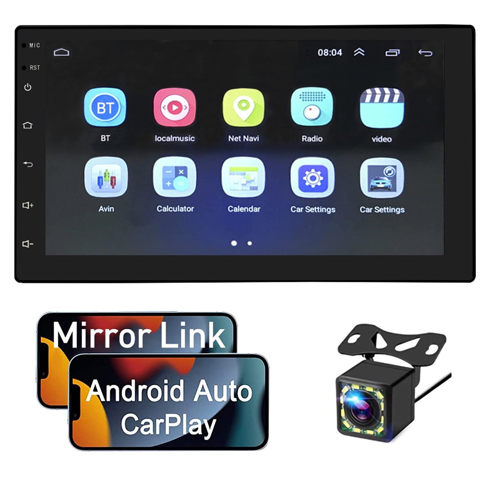 Estéreo de coche doble DIN Apple Carplay y Android Auto 7 pulgadas Full HD  pantalla táctil receptor de audio para coche con Bluetooth, radio FM
